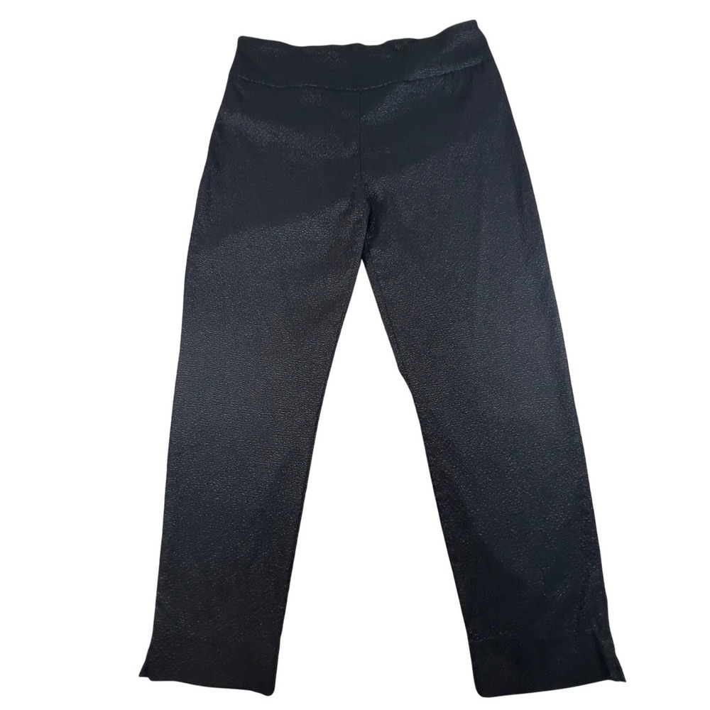 Zac‎ & Rachel Black Metallic Textured Dress Pant Pull On Split Hem Holiday Party